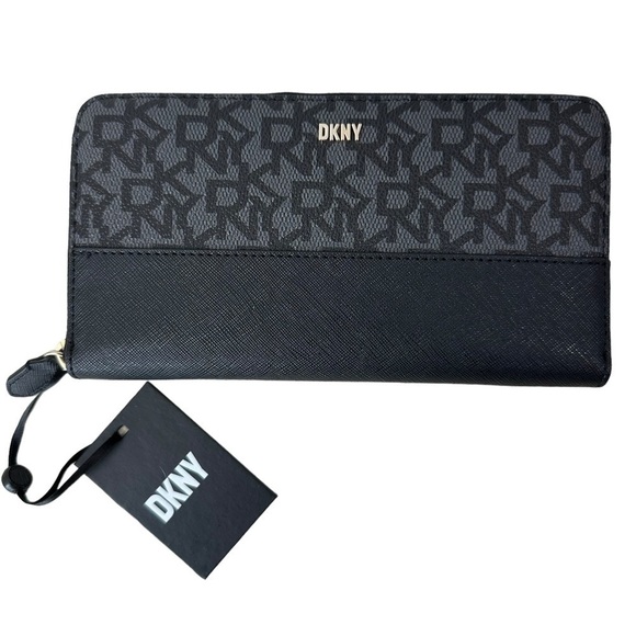 DNKY Vela Large Zip Around Logo Wallet, Black - Picture 6 of 10